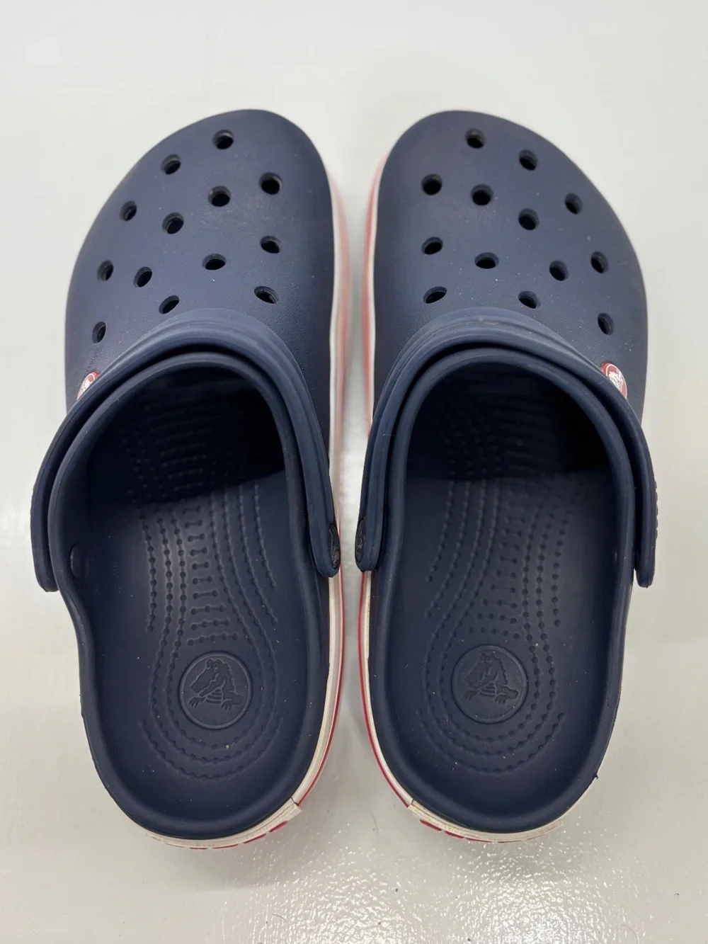 Crocs Crocband Clogs Navy Red White Kids J6 Youth Slip On Shoes